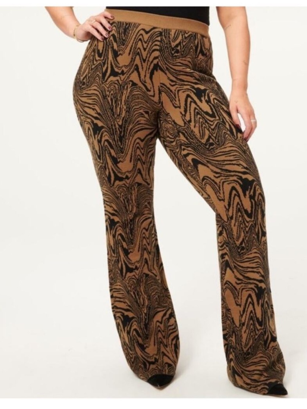 Good American Intarsia Flare Sweater Pants in Sepia Swirl NEW size 3X